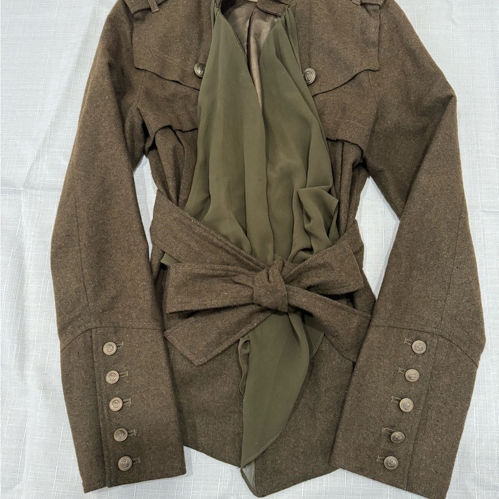 Rare Anthropologie RYU Military Styled Jacket with Sheer Back and Belt SzM